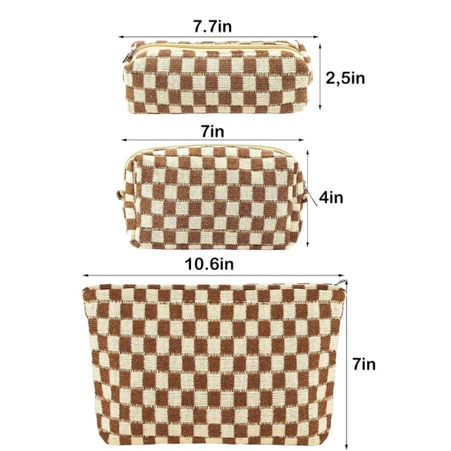 Detalle 2 de ZLFSRQ 3Pcs Checkered Makeup Bag 10.6 in