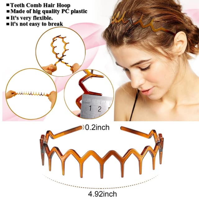 Detalle de Vrose Flosi Fashion Wide Zig Zag Headbands (Plastic Wavy Tooth Comb) for Women and Men