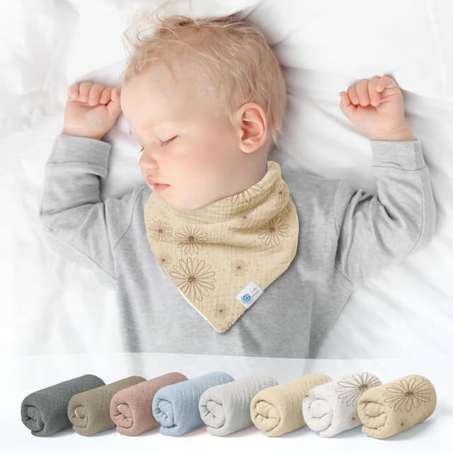 Detalle 2 de Musselin-Dreieckstuch von lulumoon – Sabberlätzchen für Baby mit Saug-Rückseite aus Frottee