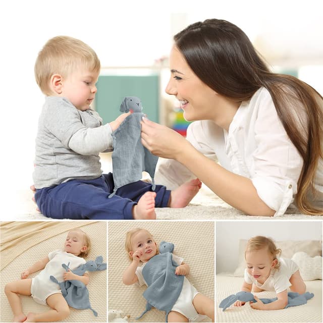 Thumbnail 6 de Vicloon Schmusetuch mit Hase-Köpfchen – Kuscheltuch aus 100% Bio-Baumwolltüll (31 x 31 cm), Grau