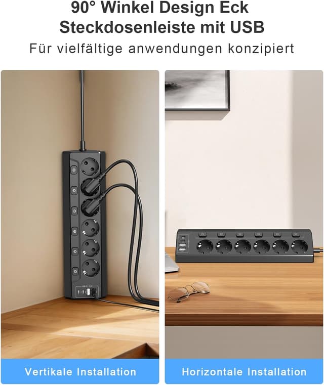 Thumbnail 4 de Vipwell Ecksteckdosenleiste 3680W mit 4 USB und 6 Fächern 🔌