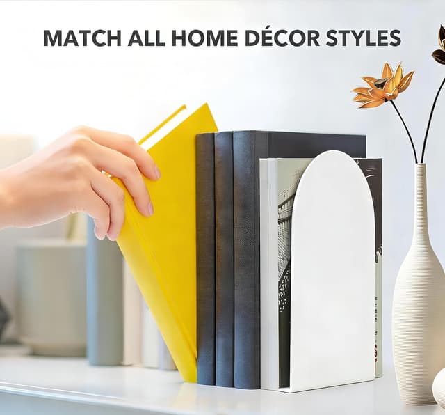 Detalle de Deefongo Buchstützen Metall (8 Stück) – schwere Bookends in Weiß für Schule, Büro & Zuhause