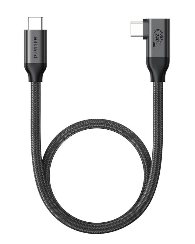 Detalle de Silkland USB4 V2.0 Datenkabel (80 Gbps) für Thunderbolt 5/4/3 – 90° Winkel, 50 cm, bis 240 W PD3.1