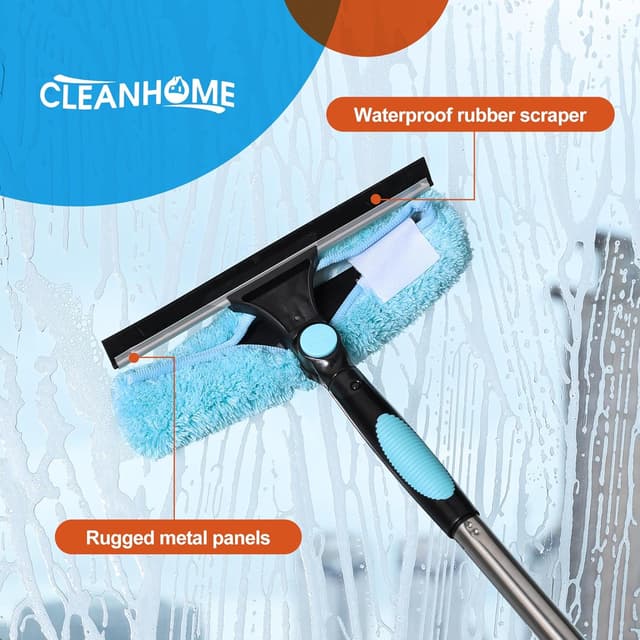 Detalle de CLEANHOME telescopic window cleaner tool with rotatable squeegee and 6-pole sections (max 92.52in)