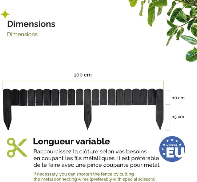 Detalle de Garronda GD-0148 : bordure de jardin en bois (Graphite) 100 cm, hauteur 10 cm