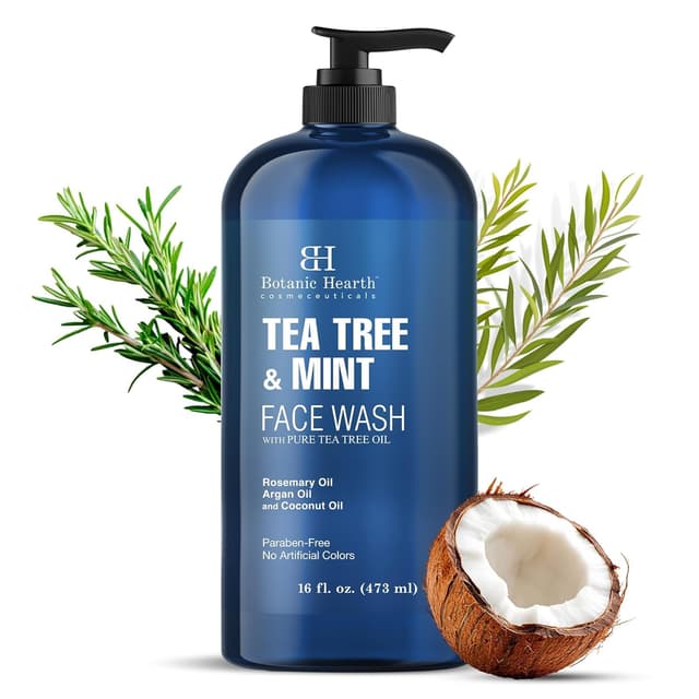 Detalle de Botanic Hearth Tea Tree & Mint Face Wash (16 fl oz) — Acne Fighting, Hydrating Liquid Cleanser