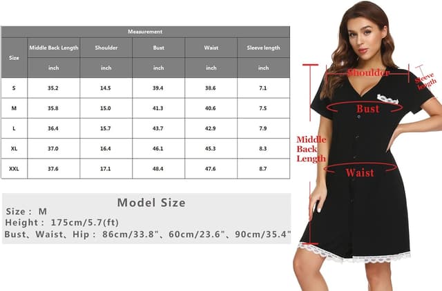 Detalle 2 de Chemise de nuit d’allaitement maternité en coton (95%) Uniexcosm, col en V, manches courtes, devant ouvert