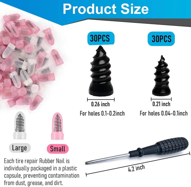 Detalle de LOGOL 60 Pc Tire Repair Rubber Nail Kit with Tire Glue and Repair Screws