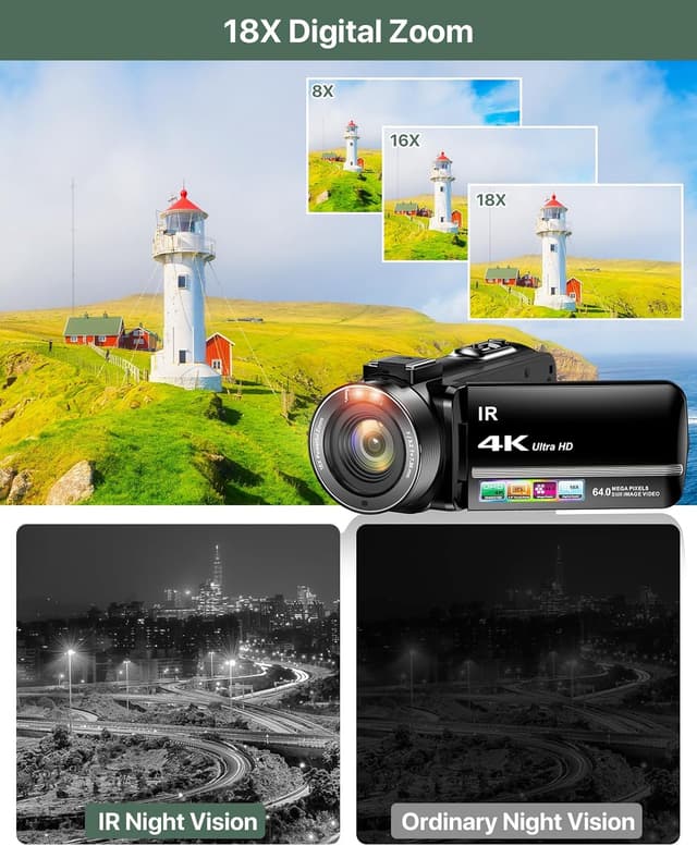 Thumbnail 2 de 4K Video Camera Camcorder 64MP Vlogging Camera 32GB