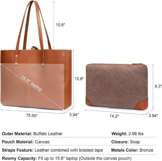 Detalle de S-ZONE Women Vintage Crazy Horse Leather Tote Shoulder Bag (Large) for Laptop and Everyday Carry