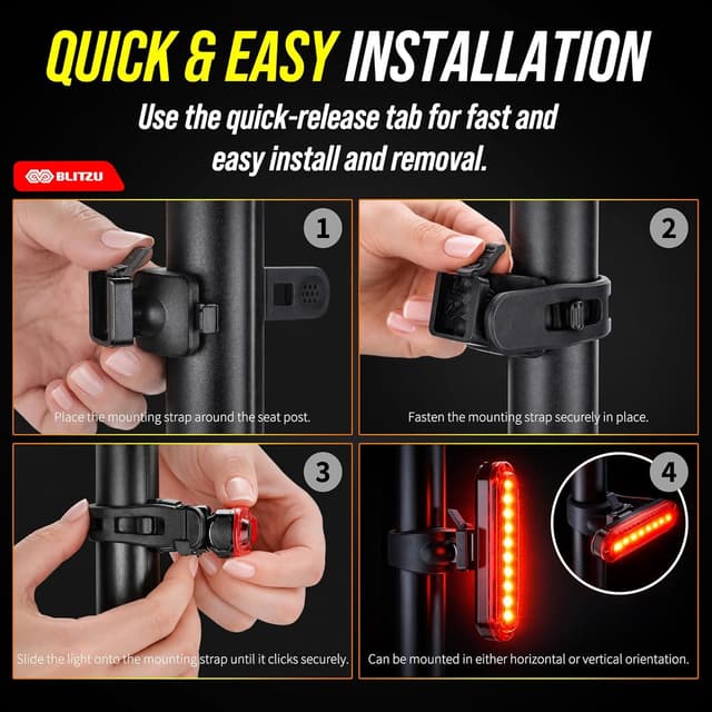 Detalle 2 de 2025 BLITZU Cyborg 120T USB-C Rechargeable Bike Tail Light 2 Pack (Cyborg 120T, Bright Red LED) – Waterproof rear safety lights