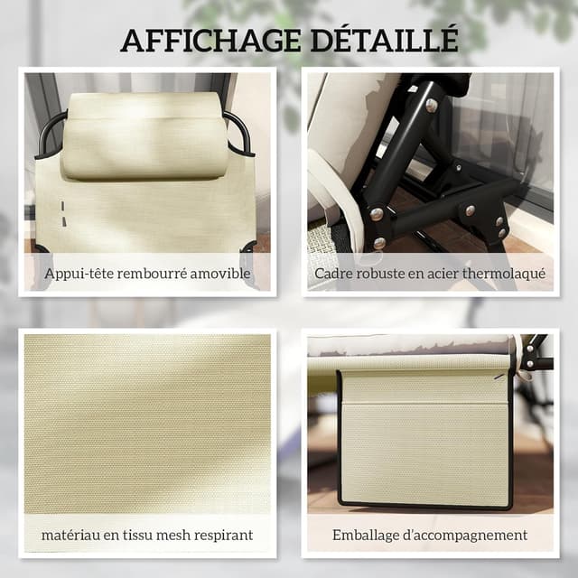 Thumbnail 5 de Outsunny transats bains de soleil 2 pcs beige