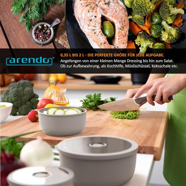 Detalle de arendo Schüssel-Set mit Deckel (4-tlg.) – Salat- und Rührschüsseln in 0,35 bis 2 Liter