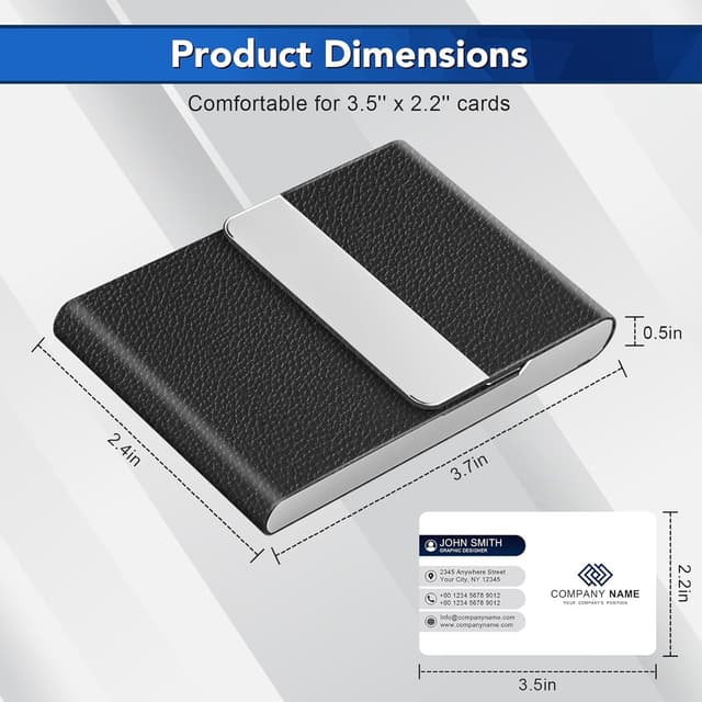 Detalle 2 de DMFLY Business Card Holder (Metal & PU Leather) with RFID Blocking and Magnetic Clasp, Black
