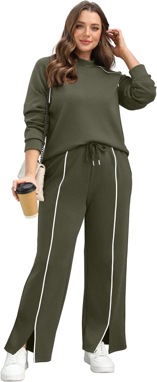 Detalle de WIHOLL Women’s 2-Piece Lounge Set with Wide-Leg Pants for Fall