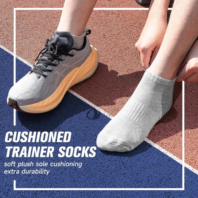 Detalle 2 de Benirap Mens Tranier Socks Cushioned Running Socks (6 Pairs) – Breathable Anti-Blister Cotton Ankle Sports Socks