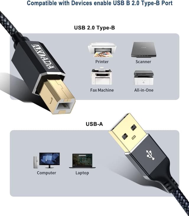 Thumbnail 5 de AkoaDa Nylon Braided USB A to B Printer Cable (15FT) for Printers & Scanners