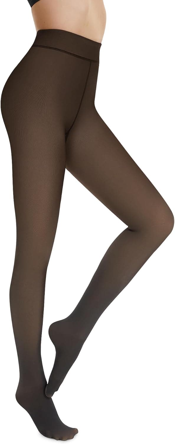Detalle de FOTOCITI Fleece Lined Tights for Women: Thermal, Faux Sheer Tights in Black