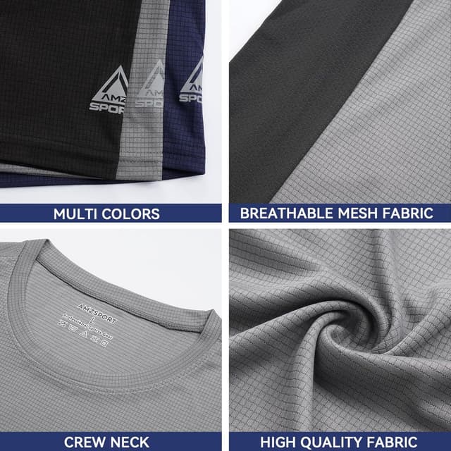 Detalle de AMZSPORT set da 1/3/5 t-shirt sportive da uomo traspiranti a girocollo