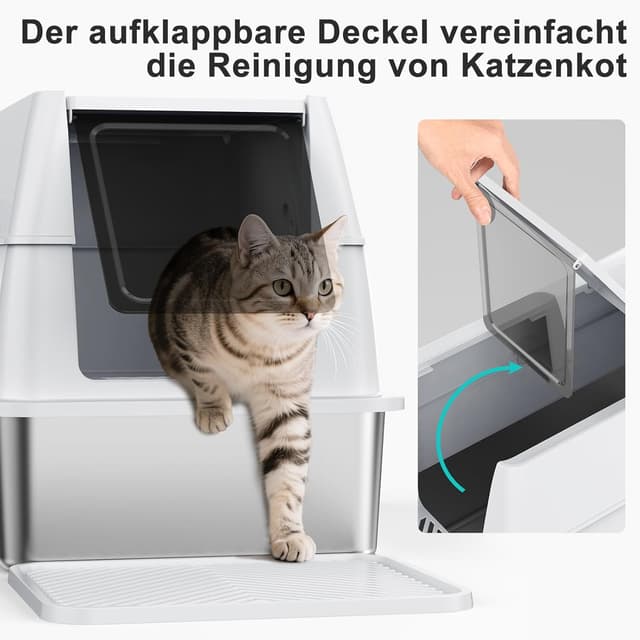 Detalle de FURTIME Katzenklo Edelstahl XXL – Geschlossenes WC für Katzen