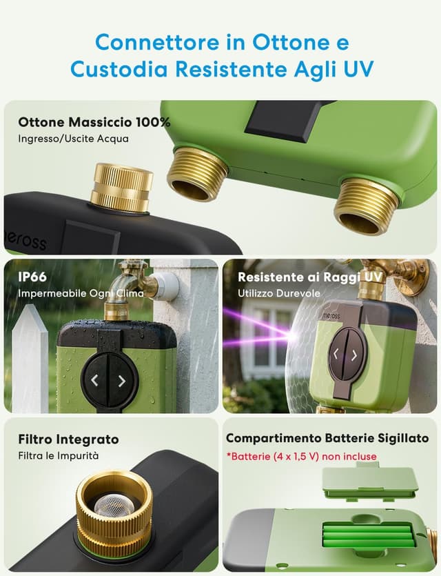 Detalle de meross Centralina Irrigazione WiFi 2 Vie MST200 (richiede hub MSH450/MSH400) con ritardo da pioggia e monitoraggio consumi