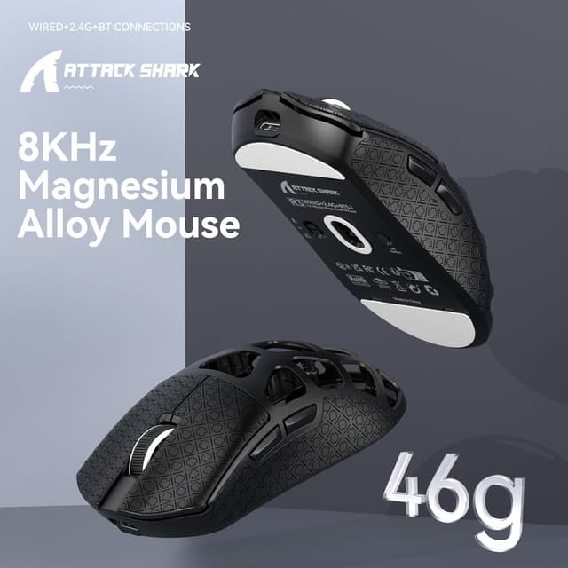 Detalle de ATTACK SHARK R3 Magnesiumlegierungsmaus – ultraleicht (46 g), kabellos 8K/2.4 G & BT sowie kabelgebunden, PixArt PAW3395 bis 26.000 DPI
