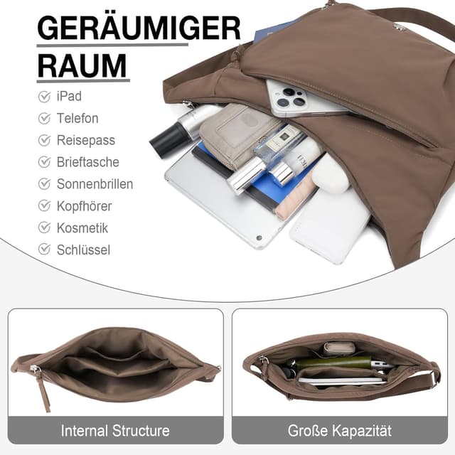 Detalle 2 de VIMUTI Halbmond Umhängetasche Damen – wasserabweisende Nylon Crossbody Bag mit verstellbarem Schultergurt