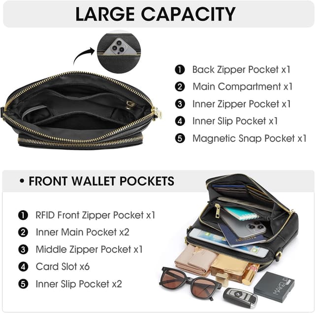 Detalle de Kattee Piccola borsa a tracolla da donna in vera pelle con portafoglio RFID