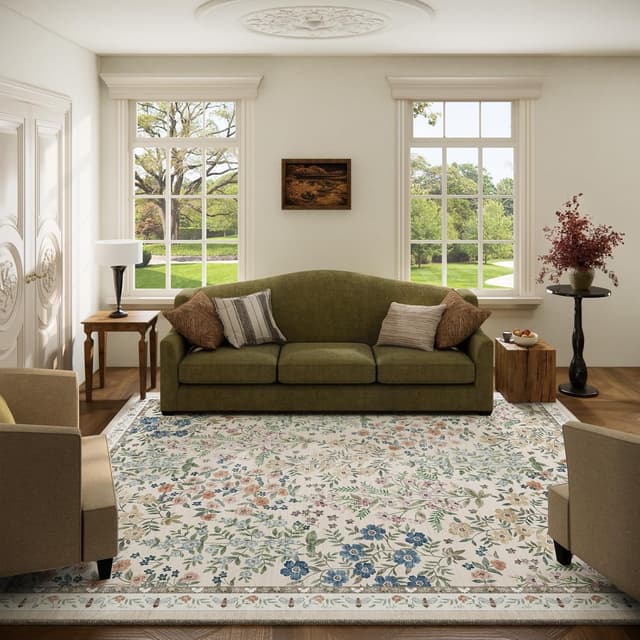 Detalle de 5x7 Machine-Washable Stain-Resistant Low Pile Area Rug (Non-Slip, Vintage/Farmhouse Style)