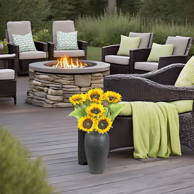 Detalle de Olrla 6er Set künstliche Sonnenblumen Tuff mit langem Stiel, gelb – für Tischmitte & DIY-Arrangements (ohne Vase)