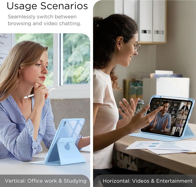 Thumbnail 6 de CACOE 360 Rotating Case for iPad (A16) 11th/10th Generation with Pencil Holder – Shockproof Light Blue