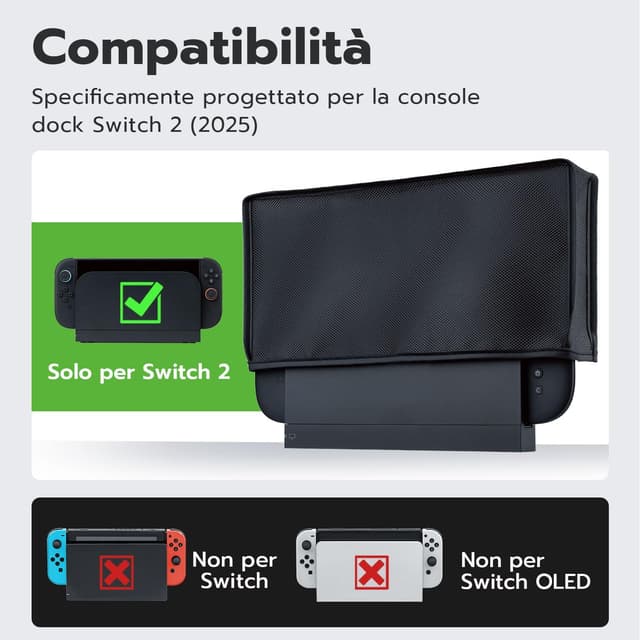 Detalle 2 de Tolesum Copertura antipolvere protettiva per Switch 2 e base ufficiale Switch 2 (cover accessorio anti-graffio e impermeabile) - nero