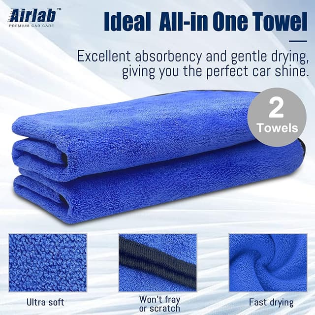 Detalle de Airlab 2X Large Microfibre Car Cleaning Cloths (90x60cm) – 500GSM Dual-Sided Drying Towels for Detailing