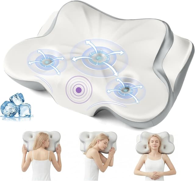 Detalle de MoonLull Memory Foam Pillow (Orthopedic, Firm Support) with Cooling Washable Cover – Anti Snore Ergonomic Design