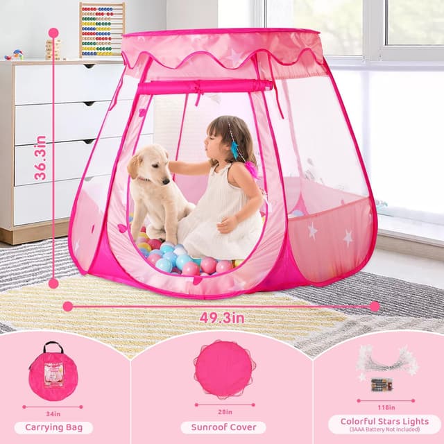 Detalle 2 de Pop Up Princess Tent with Star Lights 49.3in