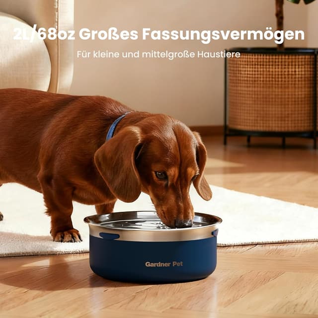 Thumbnail 2 de Gardner Pet Wassernapf für große Hunde – 2 l Edelstahl mit Anti-Sabbern- und Spritzschutz, blau