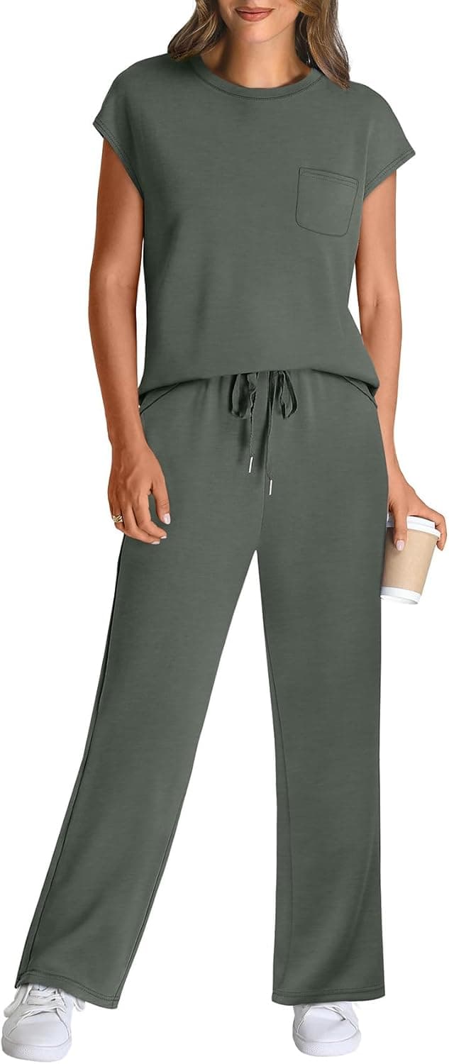 Detalle 2 de WIHOLL 2-Piece Women’s Cap Sleeve Casual Lounge Set for Summer Travel & Vacation