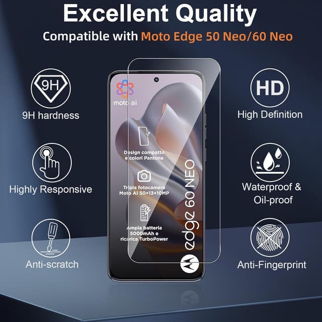 Detalle 2 de Vanrain Panzerglas für Motorola Moto Edge 50 Neo/60 Neo (2+2 Stück) – HD Schutzfolie & Kameraschutz mit 9H