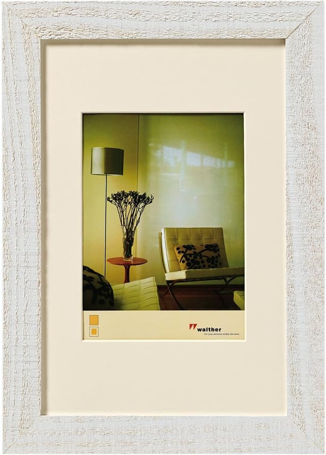 Detalle de Walther Design Cadre photo en bois blanc polaire 50 x 70 cm avec passe-partout (HO070V)