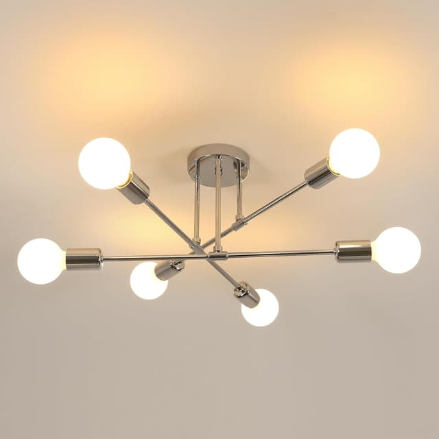 Detalle de Goeco Lampadario Sputnik Vintage con 6 portalampada E27, metallo cromato (60 cm)