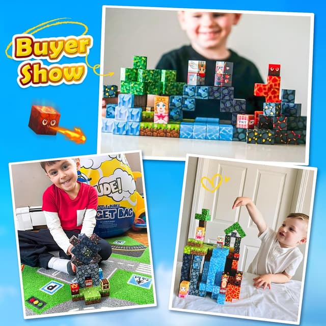 Detalle 2 de IGIVI Magnetic Blocks Build Mine Magnet World Lava Valley Set (88 pcs) – 2.5 cm magnetic cube building toy for ages 3+