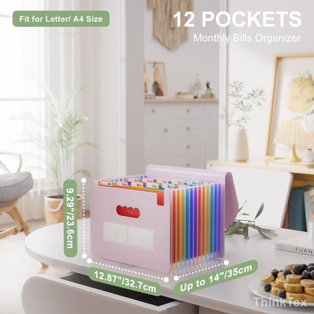 Detalle 2 de ThinkTex 12-Pocket File Organiser (A4 Expanding File Folders) – Morandi Purple