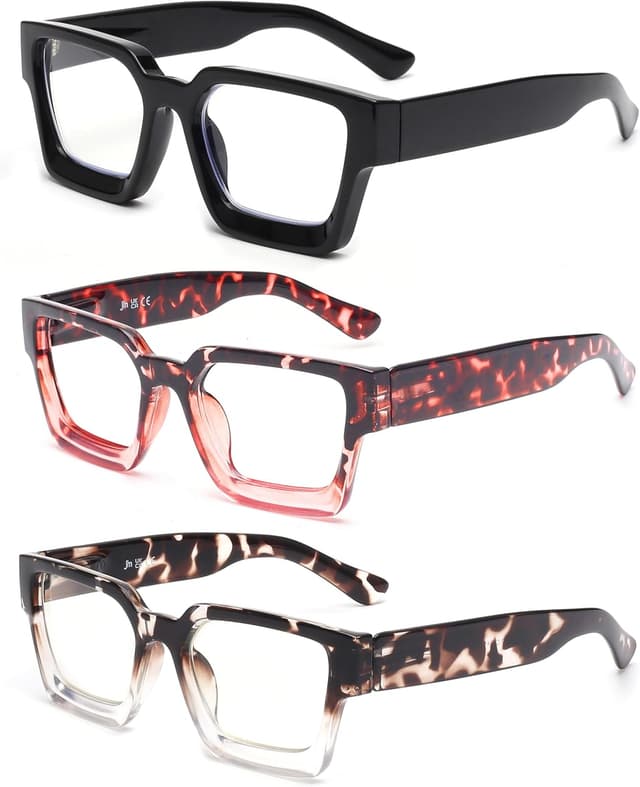 Detalle de JM 3 Pack Square Reading Glasses with Blue Light Blocking Lenses