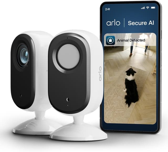 Detalle de Arlo Essential 3 HD Indoor Wired Security Camera (2-pack) with Auto Privacy Lens Cover, Night Vision & Smart Siren
