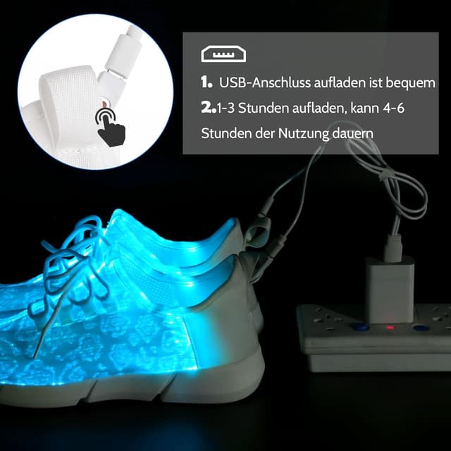 Detalle de Shinmax Chaussures LED lumineuses rechargeables USB – baskets à fibre optique unisexes (7 couleurs, 4 modes)