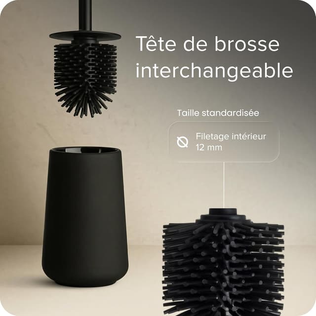 Detalle de Black Sweden Home ensemble salle de bain noir mat : distributeur de savon, gobelets et brosse WC en céramique