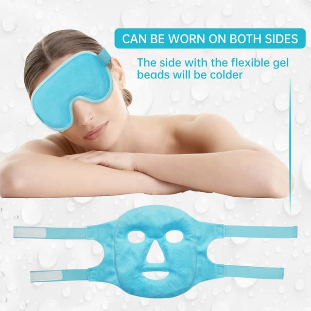 Detalle de ZNÖCUETÖD Cooling Ice Face & Eye Mask Gel Pack for Puffiness, Redness, Sinus, Migraine Relief