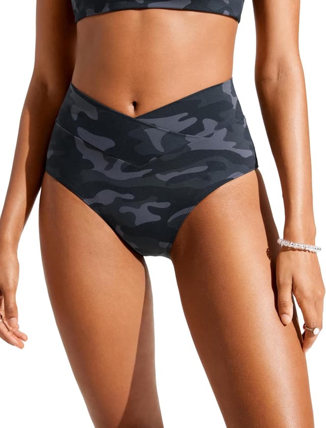 Detalle 2 de CRZ YOGA costume da bagno donna con slip a vita alta incrociata davanti, copertura totale