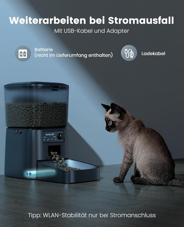 Thumbnail 6 de oneisall 3,5 l Futterautomat für Katze mit WiFi & App-Steuerung (Upgrade 2,4 GHz) – inkl. Edelstahlnapf (Schwarz)