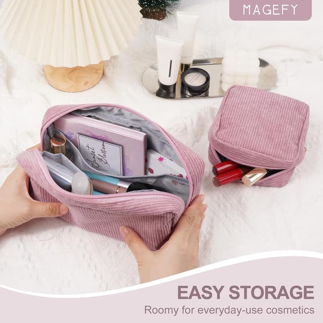 Detalle de MAGEFY Kosmetiktasche kleine Make-up-Tasche aus Cord für Handtasche (ca. 11,9 x 13 x 5 cm)